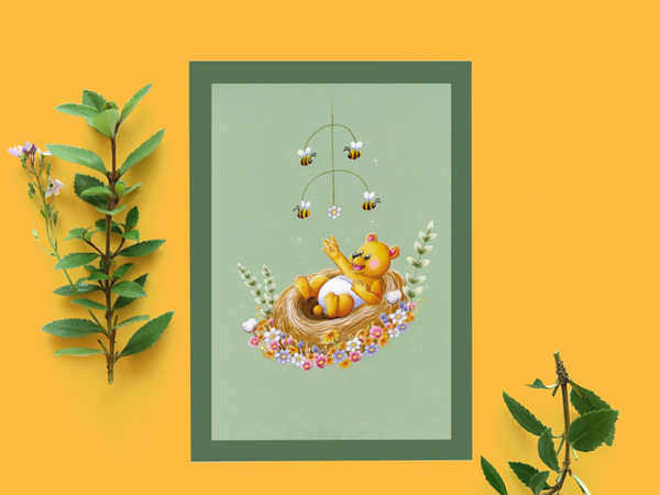 Baby beer baby kaart, baby shower, geboorte kaartje potlood ansicht 148x105 mm (5.8x4.1 inch)