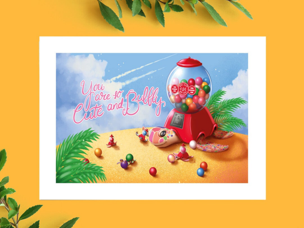 Gumball turtle, you are so cute and bubbly gevouwen kaart148x105 mm (5.8x4.1 inch)