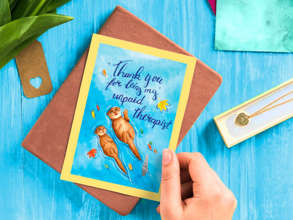 Thank you for being my unpaid therapist otters waterverf ansicht kaart 148x105 mm (5.8x4.1 inch)