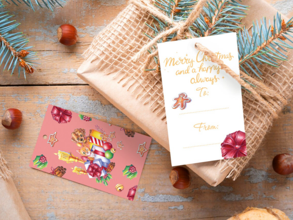 Kerst kado tag Katje en hondje kado