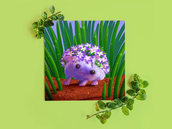Chinodoxiahog Flowerhog egelkaart 135x135mm gevouwen.