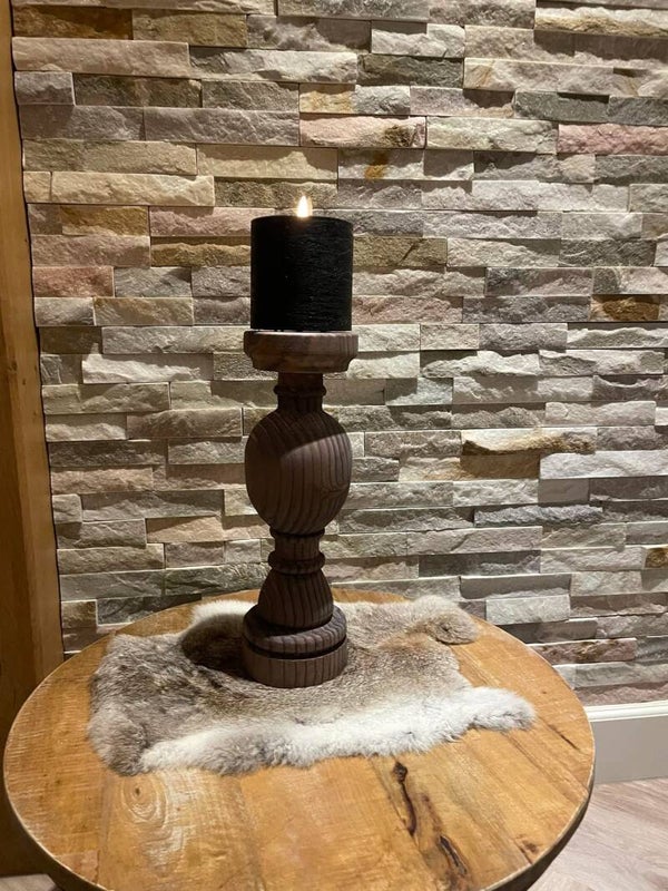 Authentieke houten kaarsenstandaard (35cm)