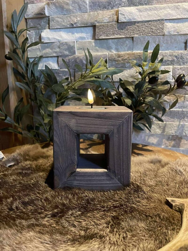 Houten waxinelicht houder rechthoek klein (12cm)