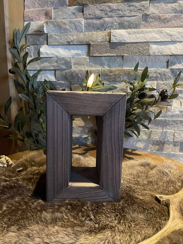 Houten waxinelicht houder rechthoek middel (17,5cm)