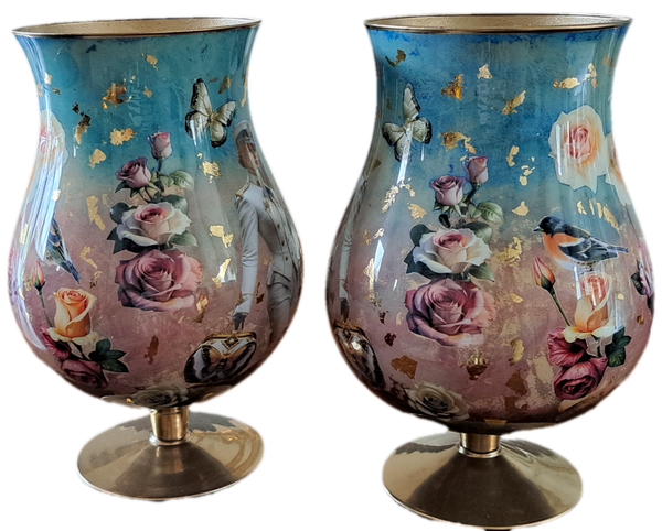 Grote Handgemaakte Set van 2 Marine Vazen