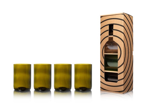 Rebottled Drinkglazen 4 stuks in een doos, olijf