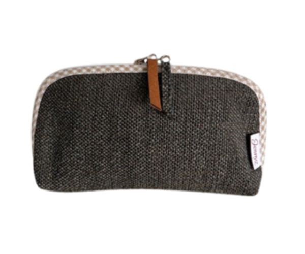Compacte handgemaakte make-up etui antraciet- bruin