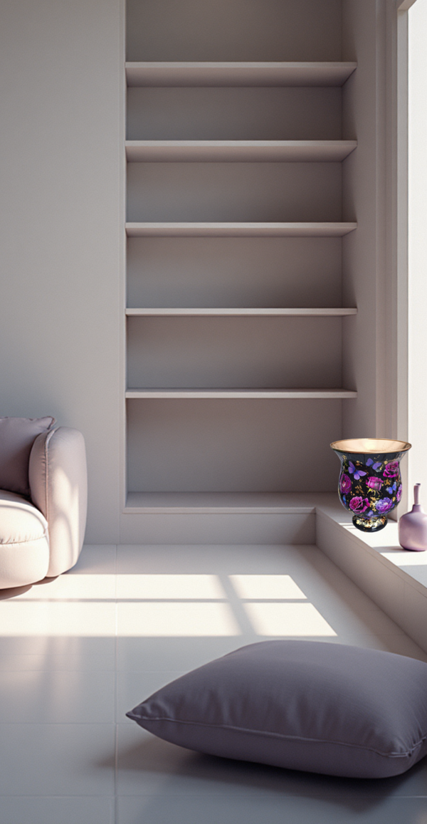 "Vaasje zwart paars bloemen handgemaakt", "Decoupage vaas 20cm"