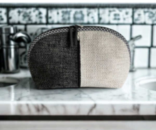 Luxe handgemaakte toilettas van meubelstof en leer- Jennyz