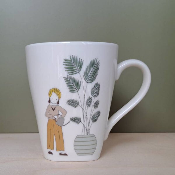 Mok - vrouw plantje aan het water geven