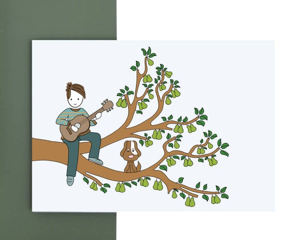 wenskaart - gitaar spelen in de perenboom