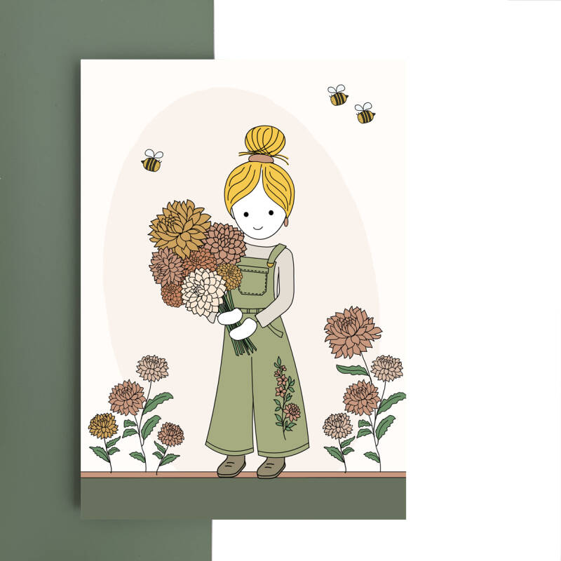 wenskaart - dahlia meisje groen