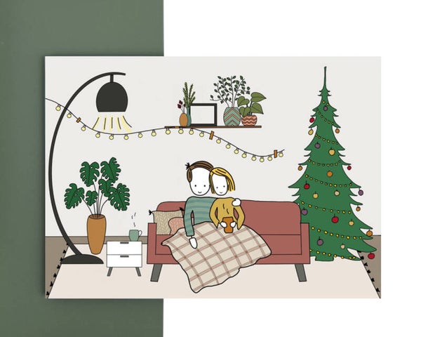 kerstkaart - samen onder het dekentje