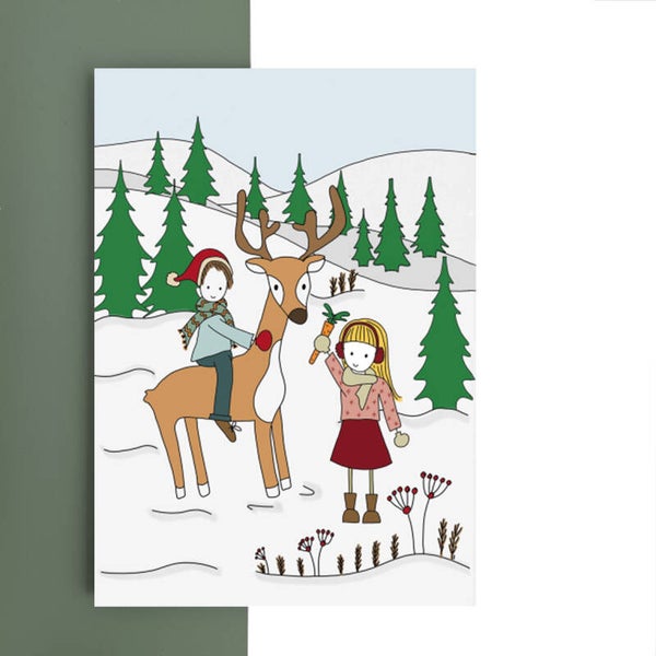 kerstkaart - bij het rendier