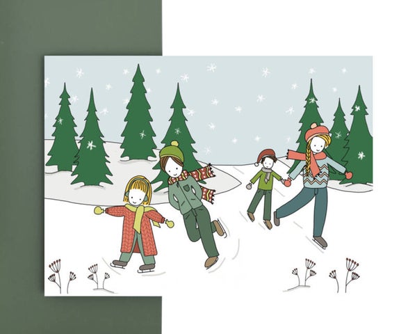 kerstkaart - schaatsen met de familie