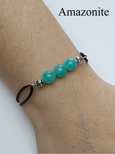 Bracelets ajustables en pierres naturelles, 3 perles.