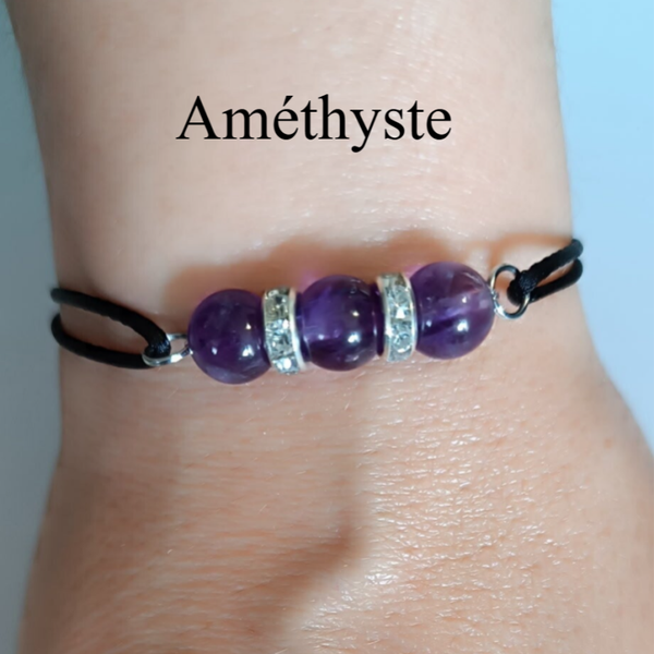 Bracelets 3 perles + strass en pierres naturelles