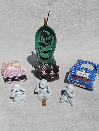 Fontaine à encens cascade poissons Backflow et bâton + encens