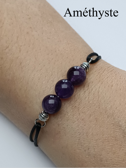 Bracelets ajustables en pierres naturelles, 3 perles.