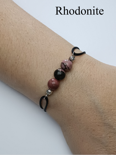 Bracelets ajustables en pierres naturelles, 3 perles.