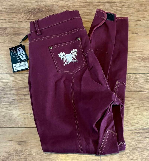 34” (uk 16) Burgundy Mark Todd Ladies Skinny Jeans Breeches