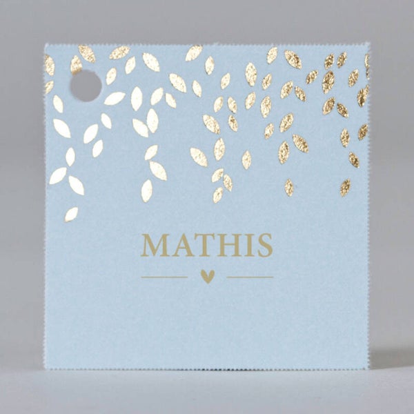 Blauw suikerkaartje met blaadjes in goudfolie (539.110)