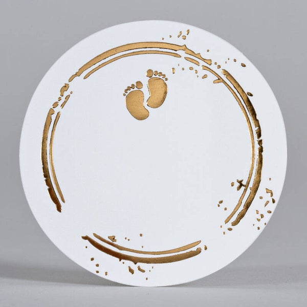 Grote ronde sticker met voetjes en rand in koperfolie (539.224)