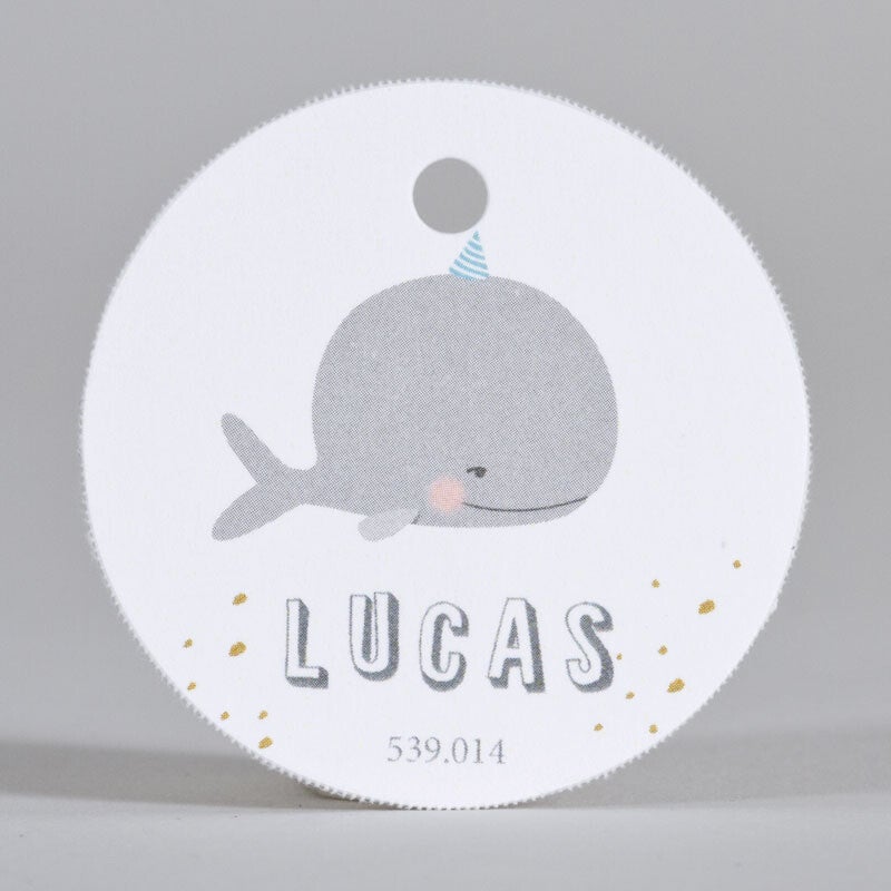 Rond suikerkaartje met feestelijk walvisje (539.014)