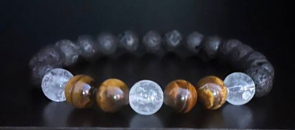 Courage & Light (Tiger’s Eye + Clear Quartz + Lava)
