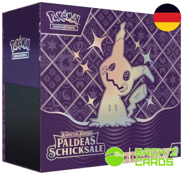 Karmesin & Purpur Paldeas Schicksale Top Trainer Box Mimigma - Deutsch