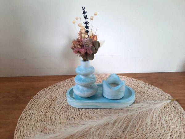 Decoratieve set van aquacast - turkooisblauw en creme