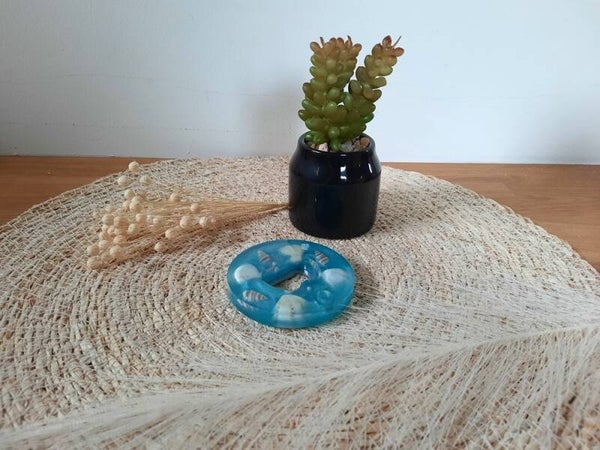 Flessenopener rond - blauw met schelpjes