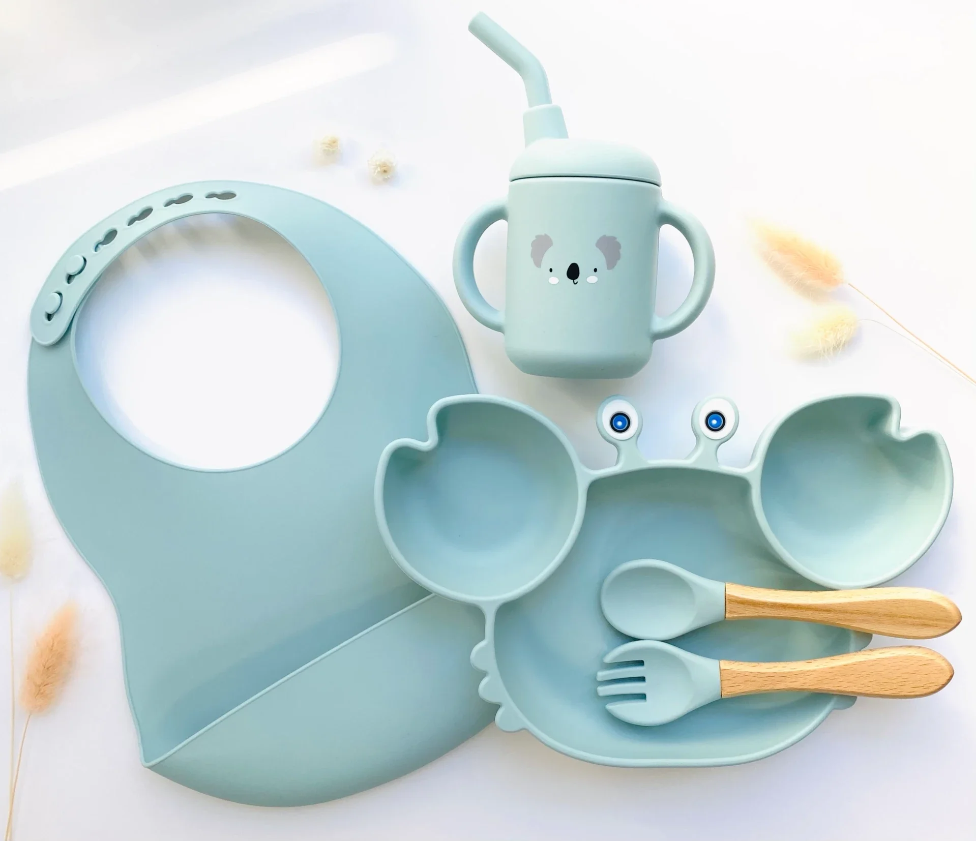 Les Petits Citron - Maatlijdset met slabbetje en rietjes Beker - Kies je kleur