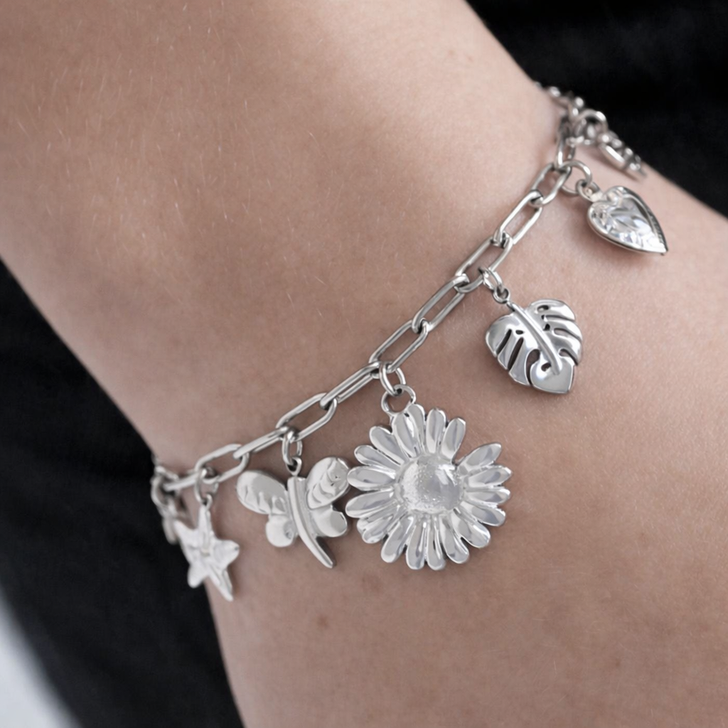 Bracelet breloque Floral - Argenté