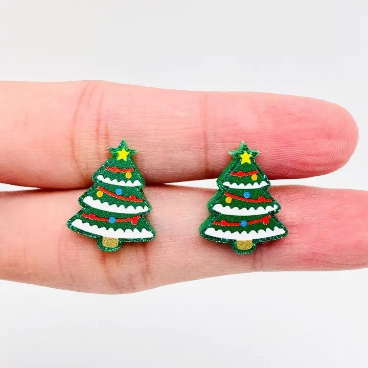 Boucle d'oreille sapin vert