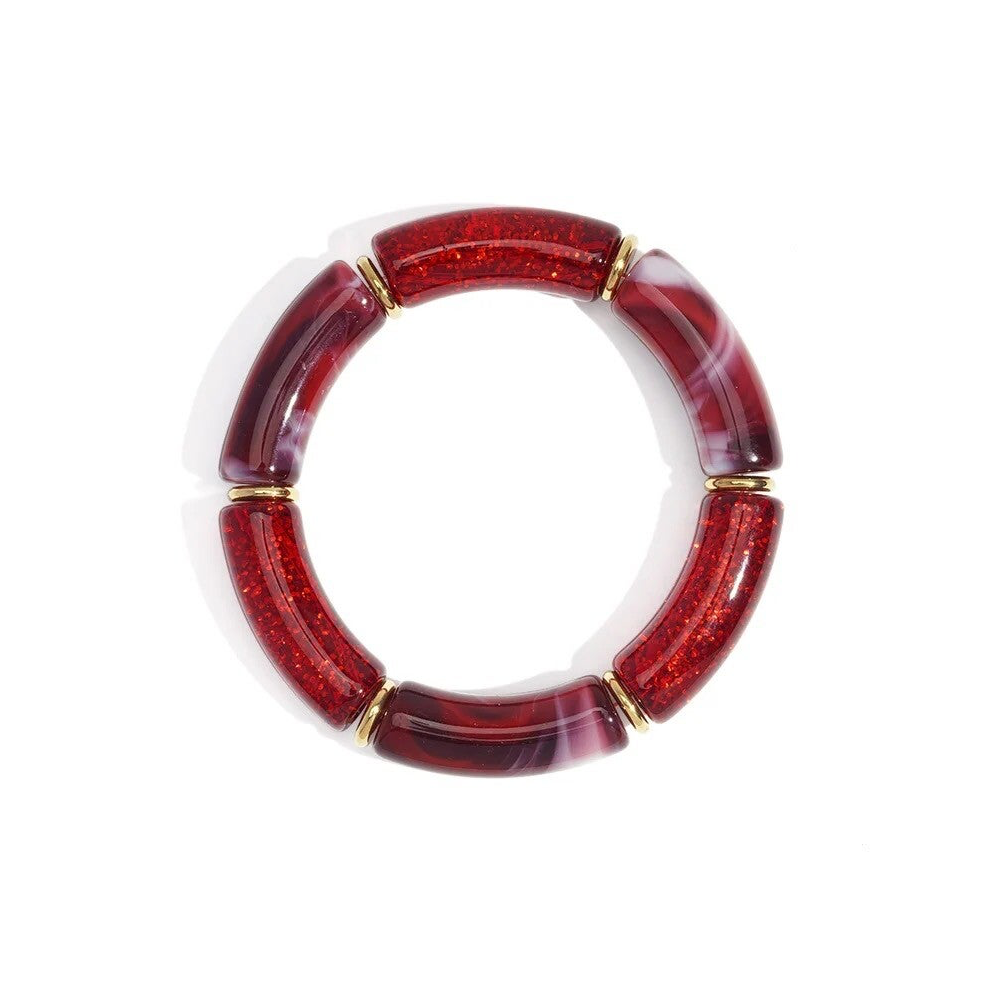 Bracelet perles rétro acrylique - Rouge