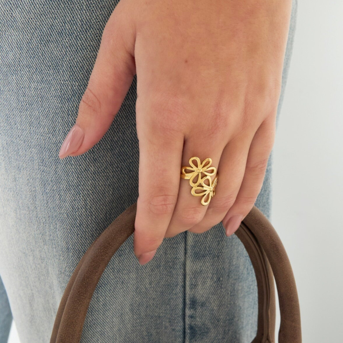 Bague double fleurs - Doré