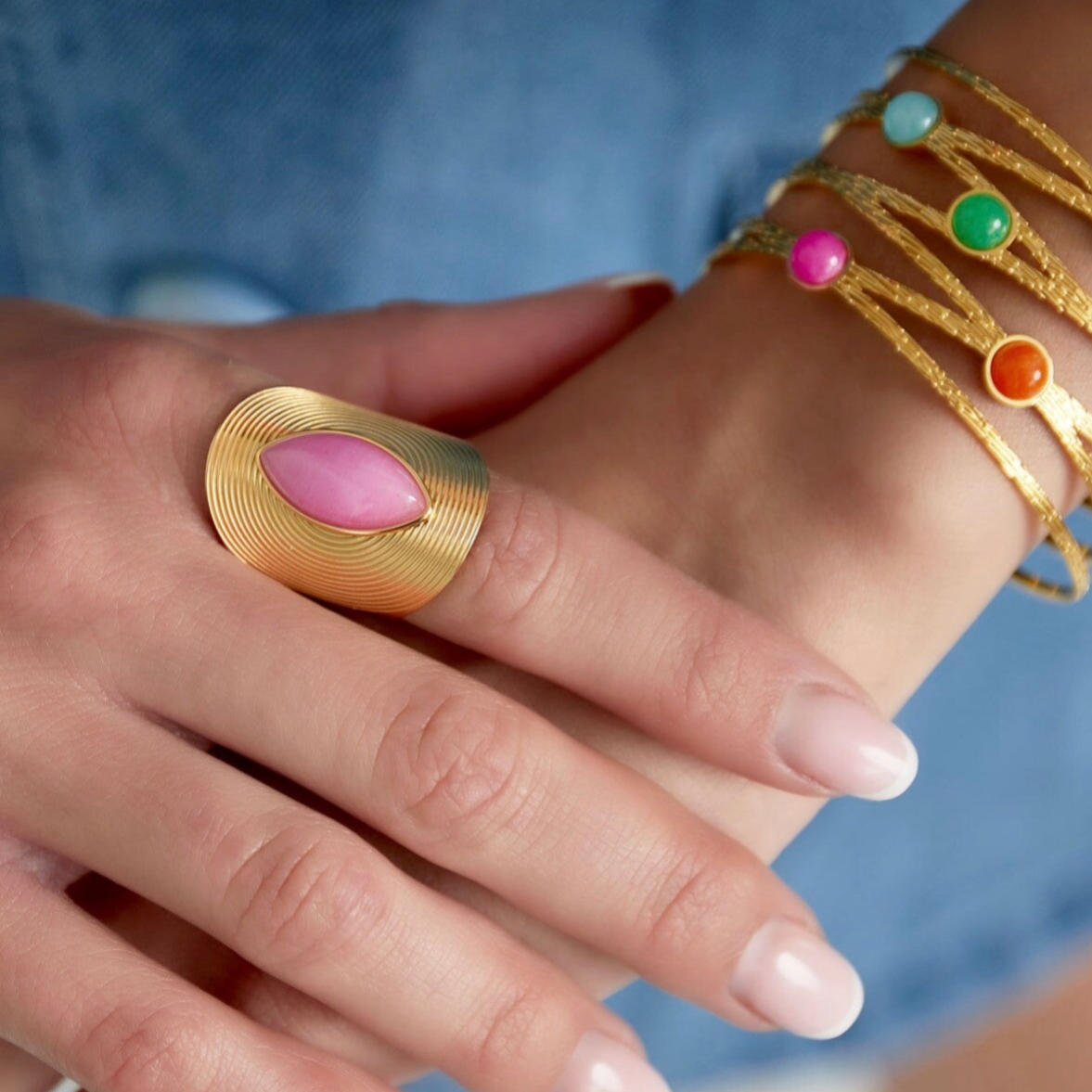 Bague pierre marbré - Rose