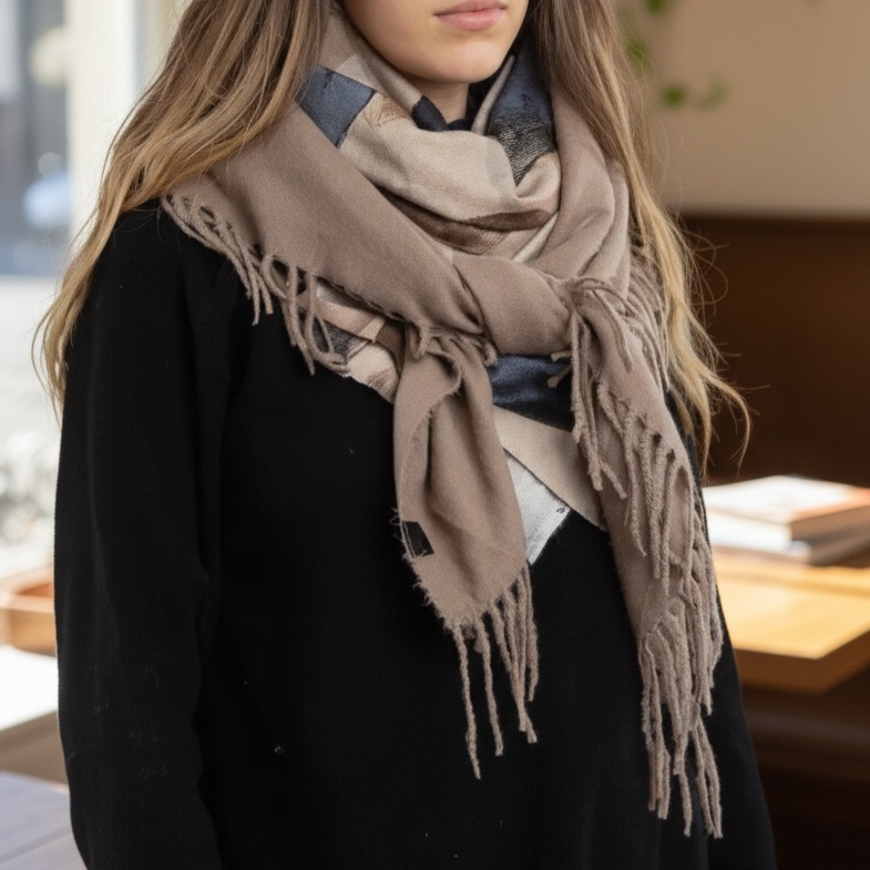 Foulard épais grand carré - beige
