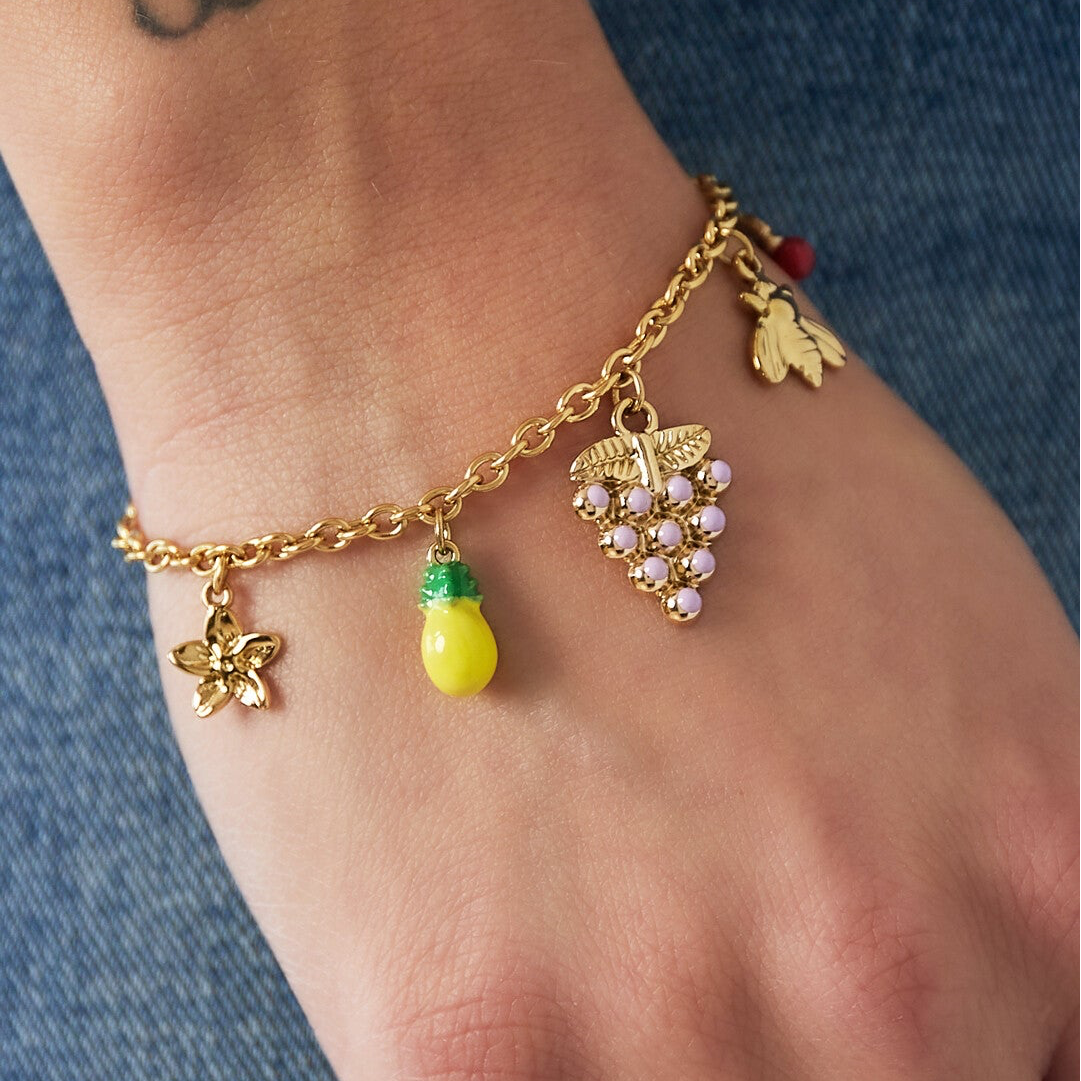 Bracelet breloque raisin - doré