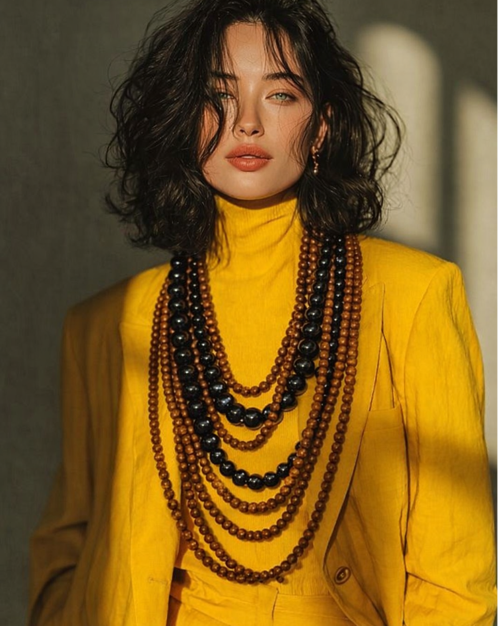 Collier multirang perles résine - Brun