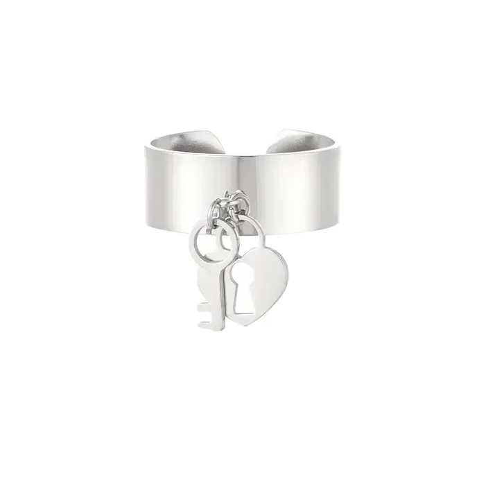 Bague Serrure à anneau et clé - argent