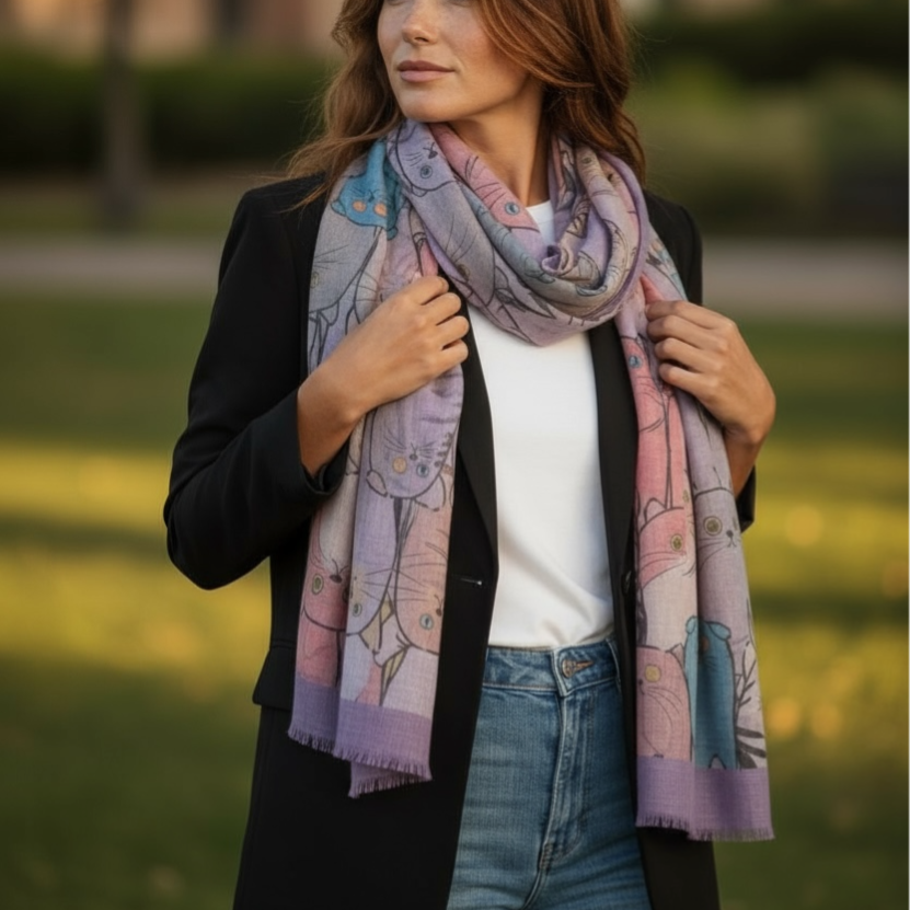 Foulard Chats Kawaii - Mauve
