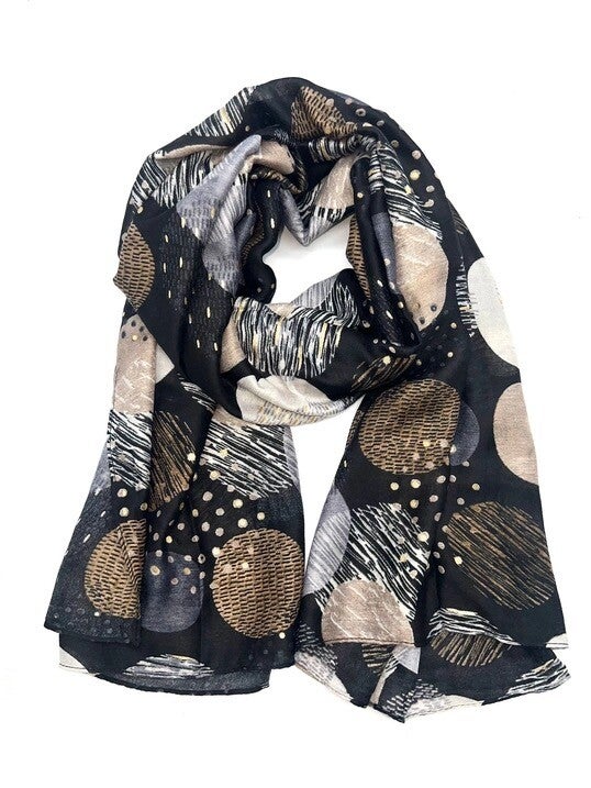 Foulard imprimé motif ronde avec dorure - Noir