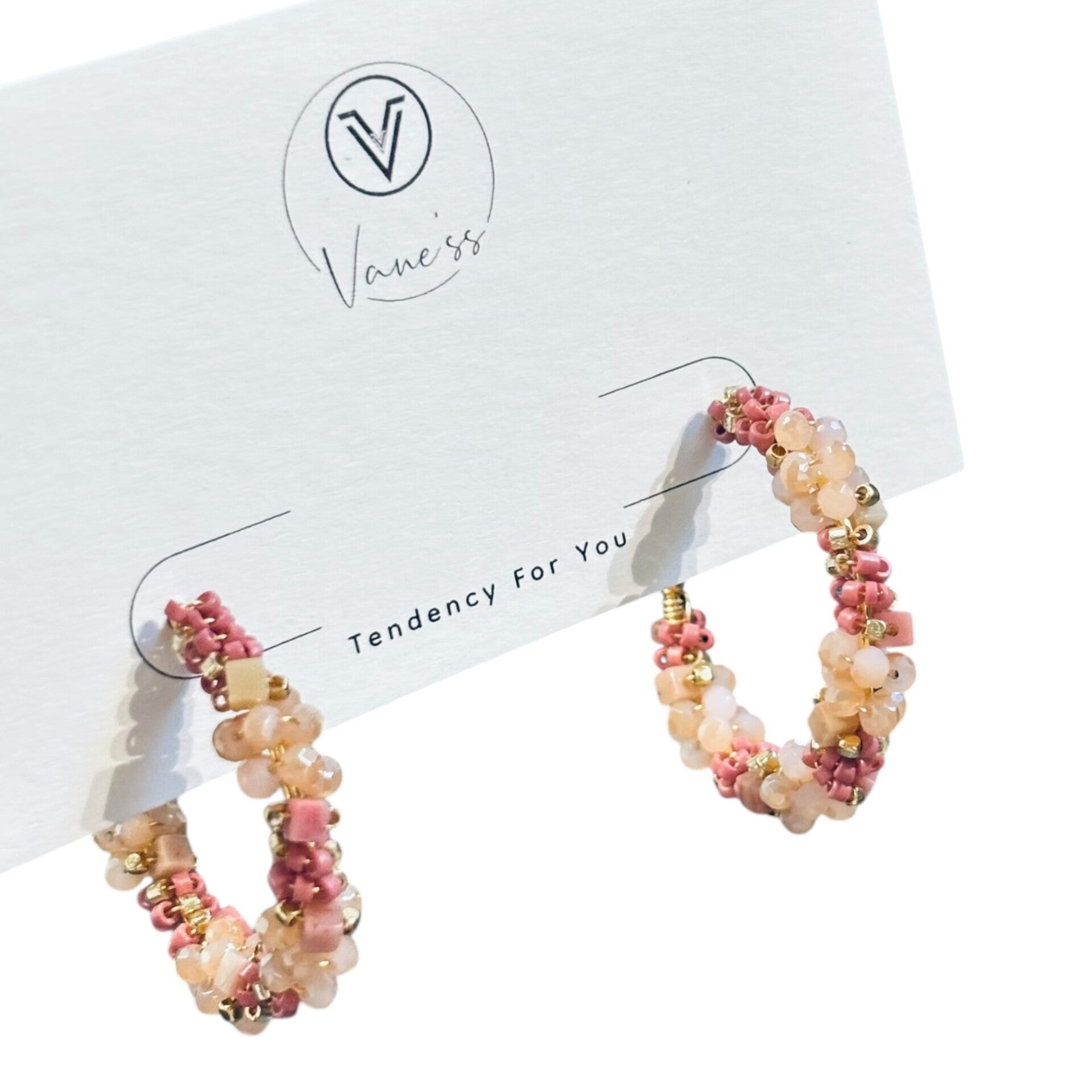 Boucle d'oreille anneaux petites perles - Doré/Rose