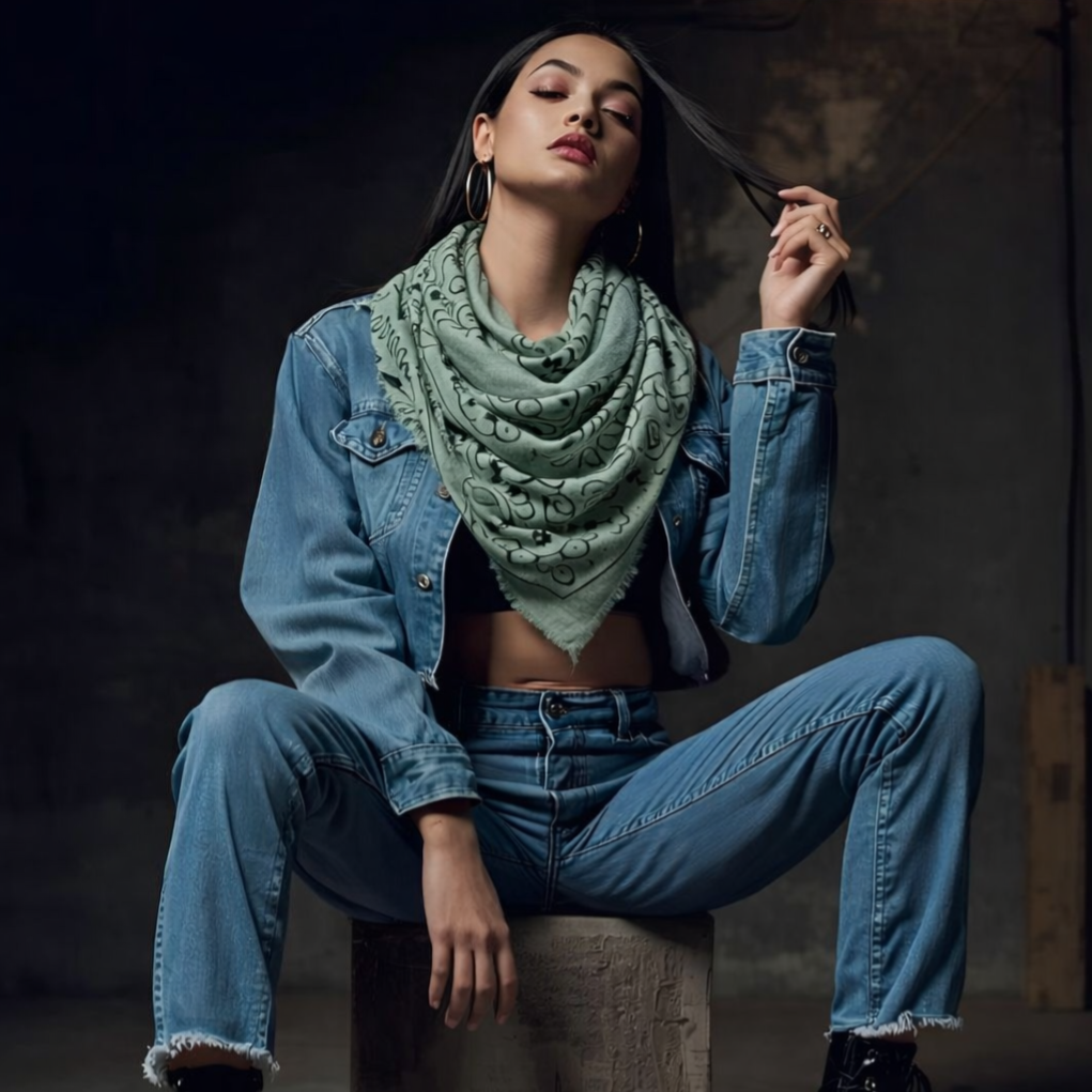 Foulard grand carré bandana - Vert