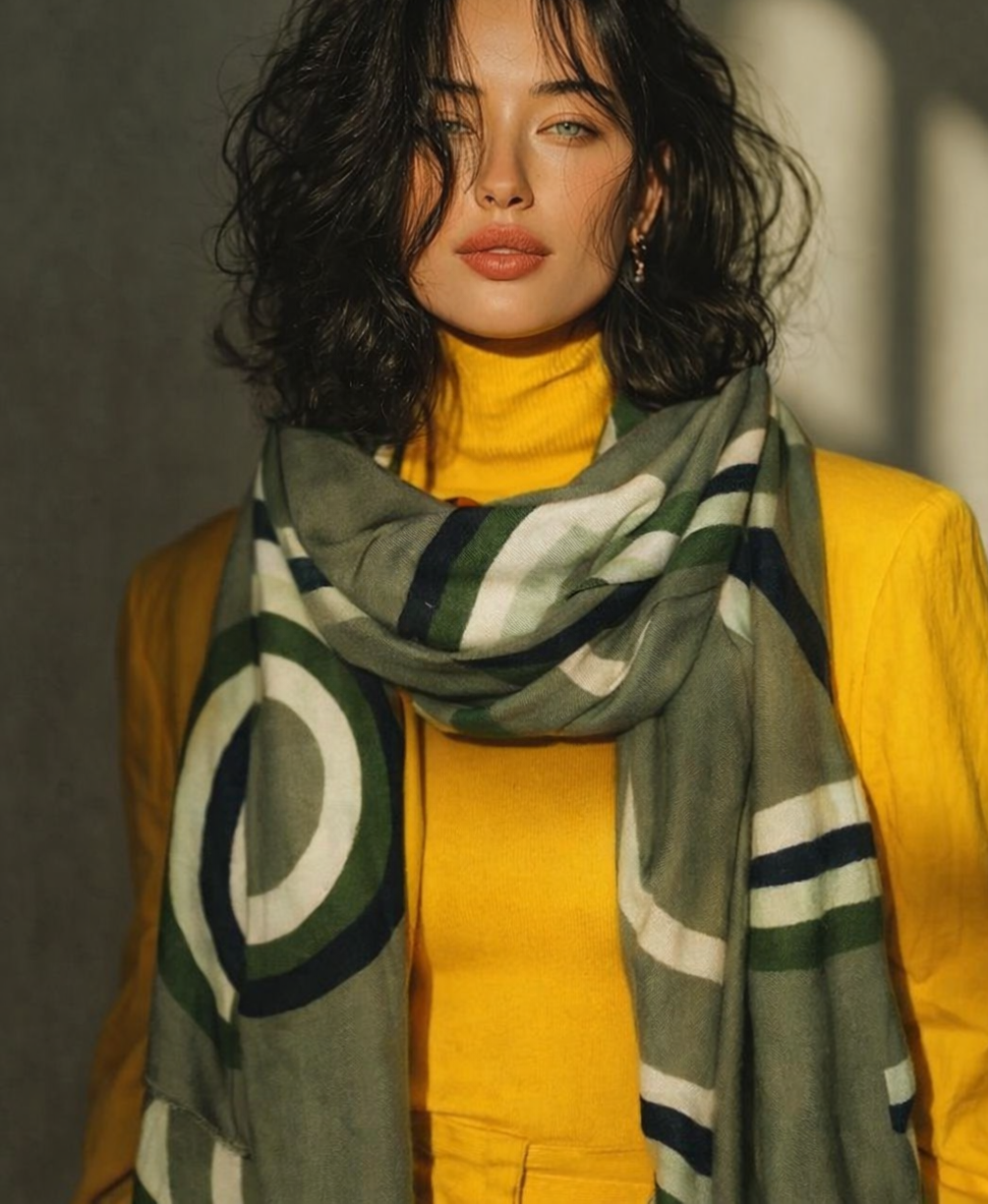 Foulard épais motif géométrique - Kaki