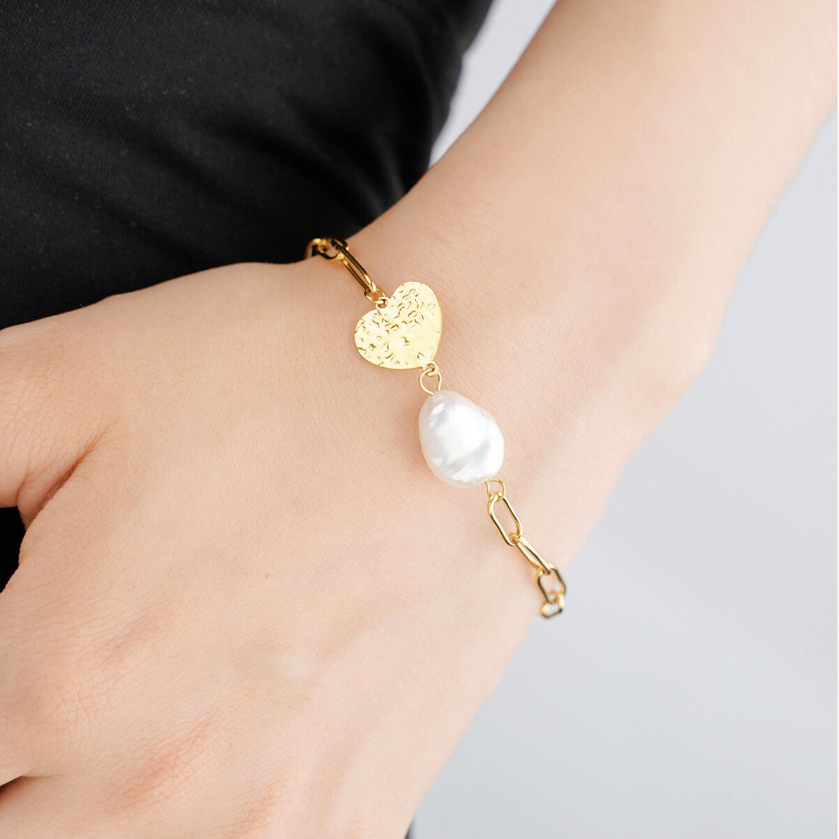 Bracelet Coeur perle - Doré