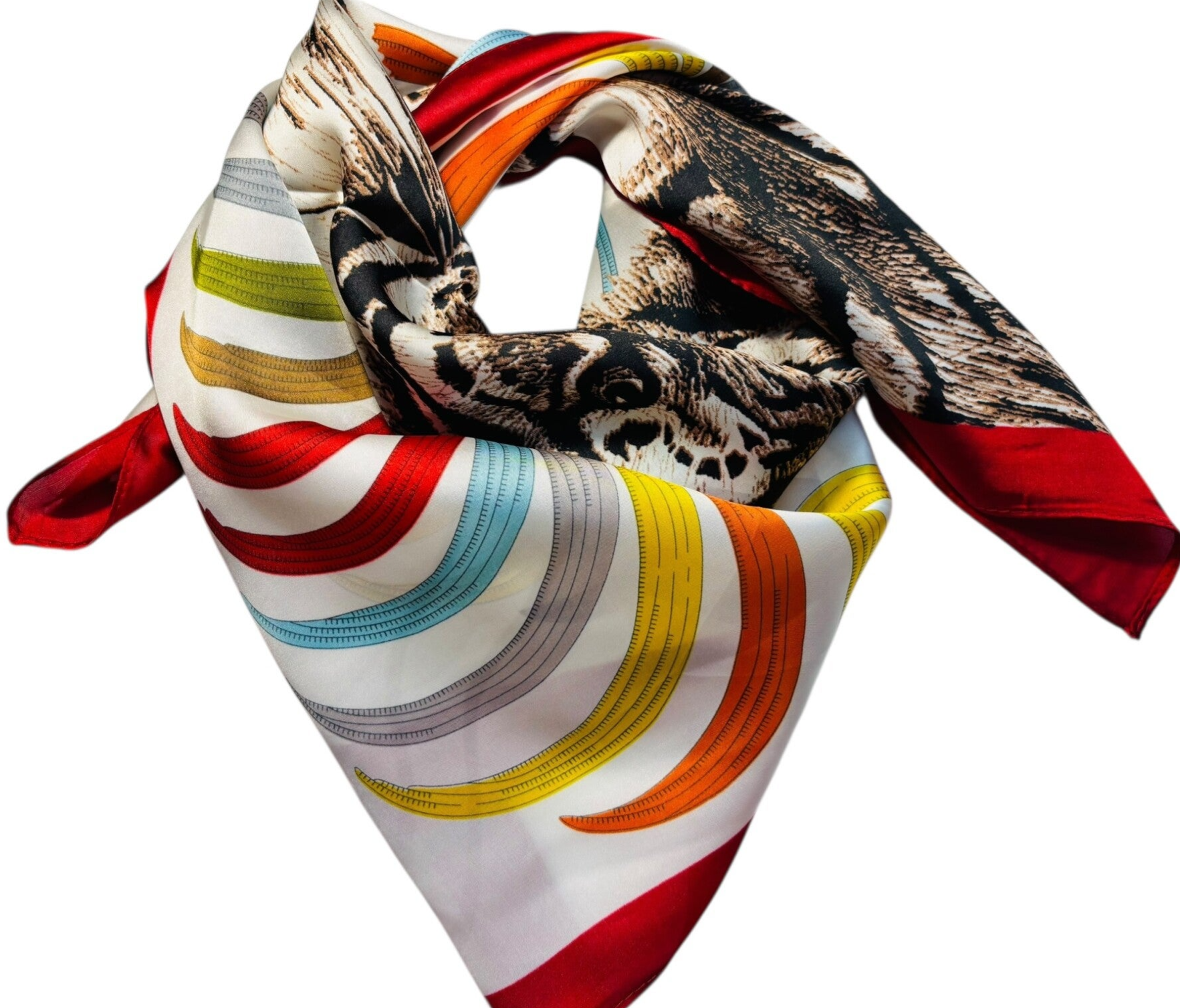 Foulard aspect soie imprimé tigre - Rouge/Multicolor