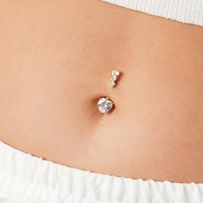 Piercing nombril coeur strass - argenté